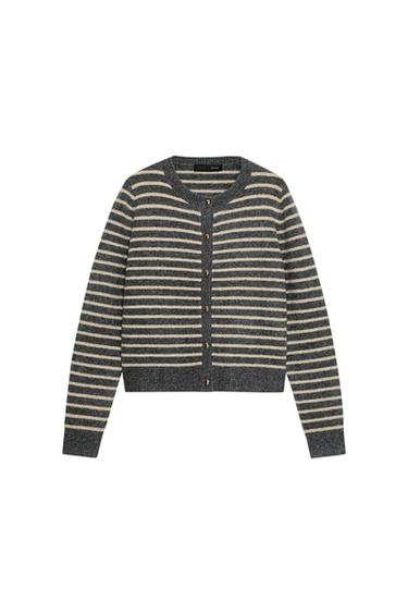 CHAQUETA PUNTO RAYAS - Gris / Beige de Zara
