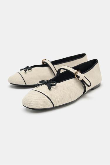 CANVAS BALLET FLATS WITH BOW — Light beige 2