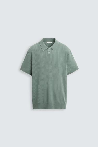 POLO DE MALHA CANELADA - Verde-azul da Zara
