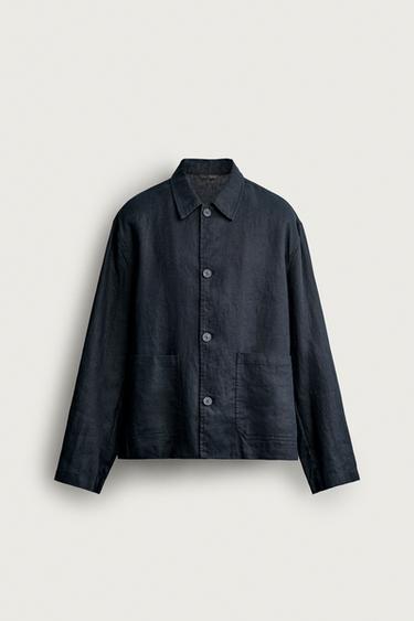 SURCHEMISE REGULAR FIT 100 % LIN - Bleu marine de Zara