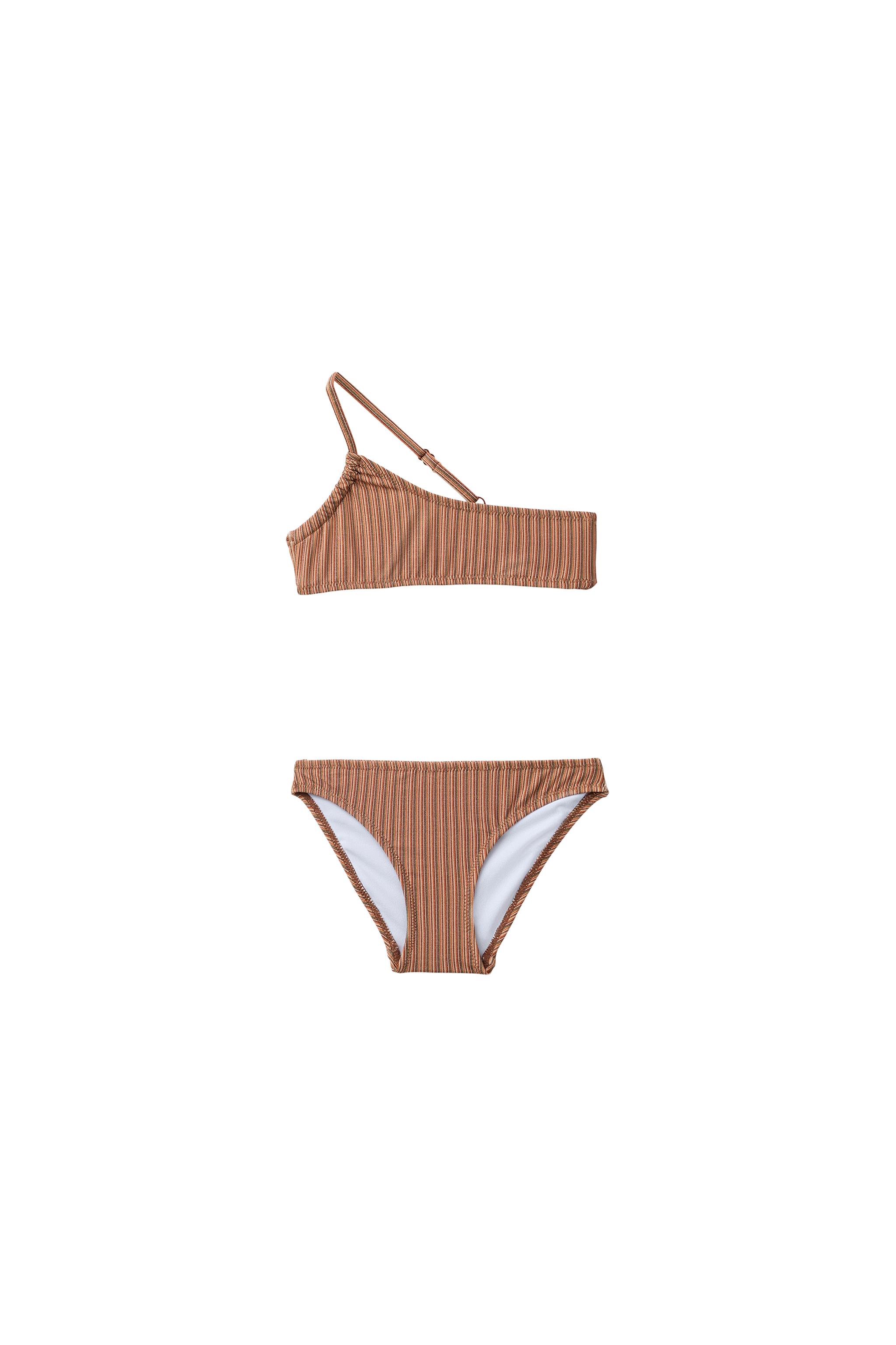 ASYMMETRICAL STRIPED SHIMMER BIKINI (6-14Y) - Brick | ZARA United