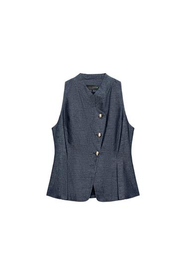 ÁO GI LÊ VẠT ĐẮP CHÉO VẢI LINEN - Màu chàm từ Zara