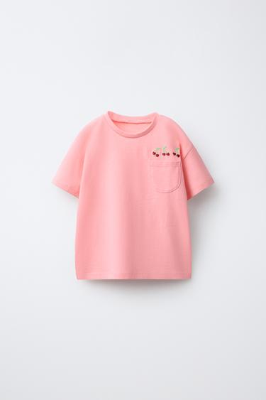 ФУТБОЛКА С КАРМАНОМ И ВЫШИВКОЙ — МАНДАРИНОВЫЙ от Zara