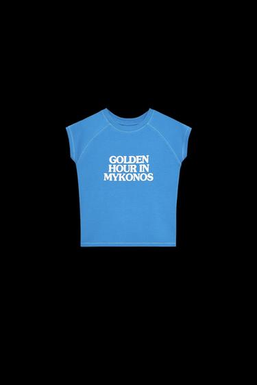 T-SHIRT WITH SLOGAN - Blue by Zara