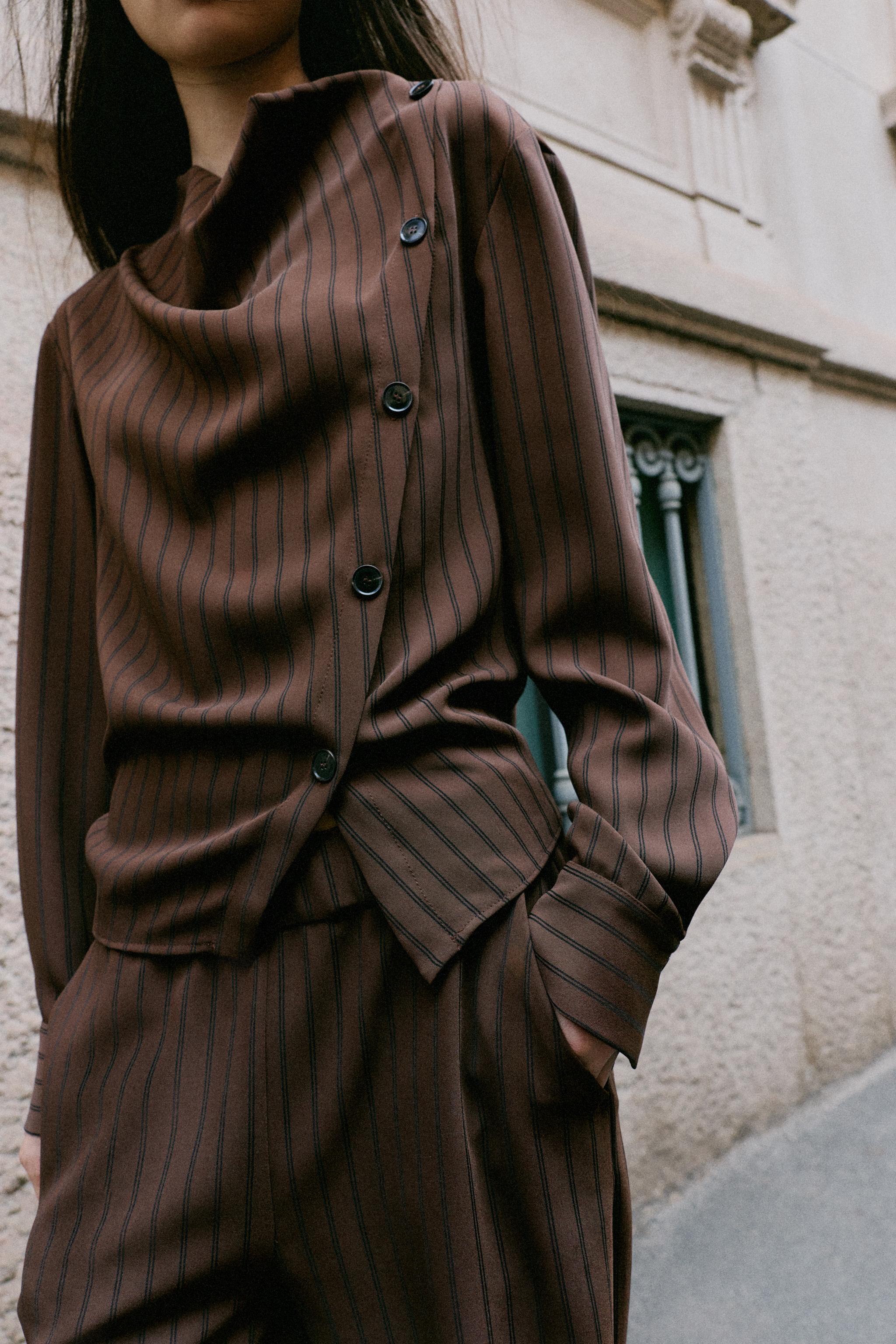 STRIPED WRAP BLOUSE