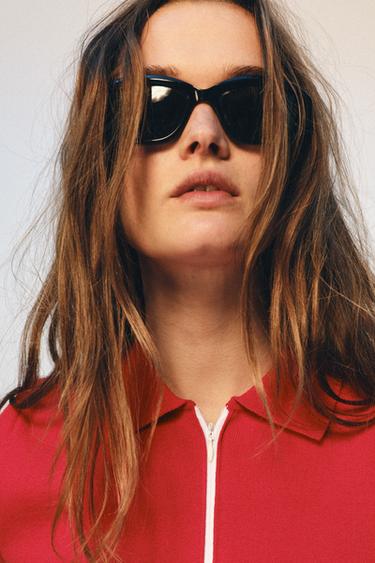 POLO EN MAILLE À ZIP - Rouge de Zara - Image 5