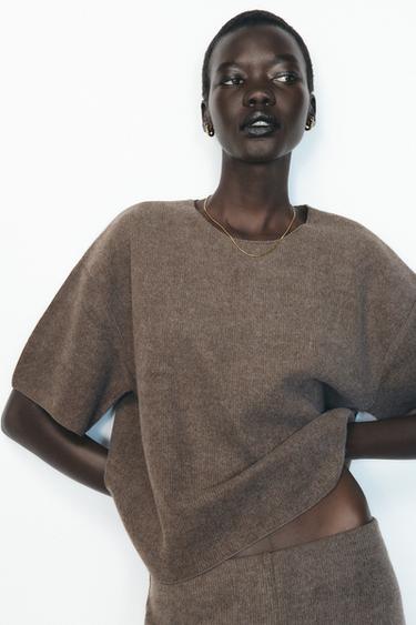 SOFT RIBBED TOP - camel by Zara