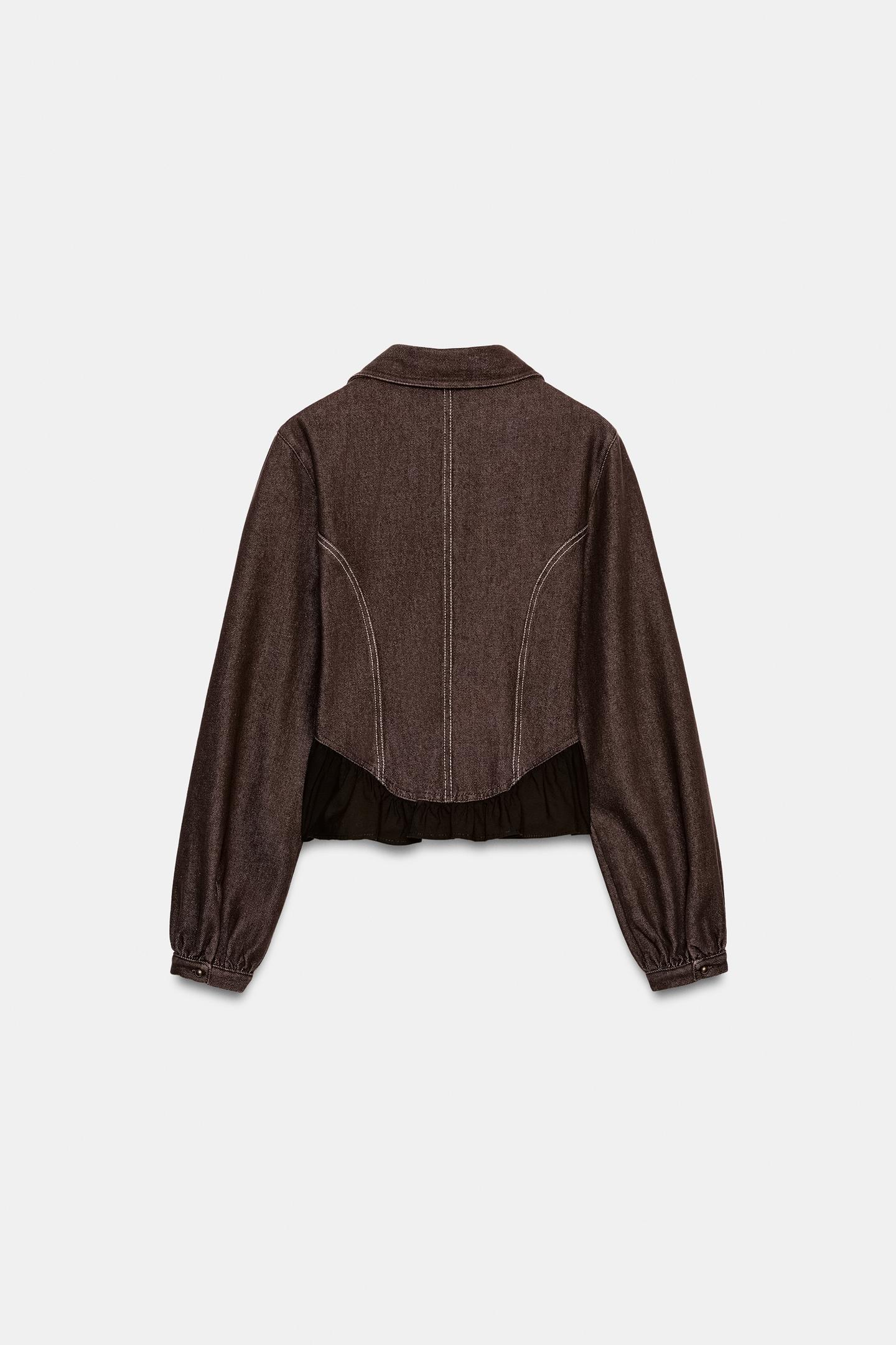 Женская рубашка Zara Z1975 Denim Contrast Hem, цвет: Коричневый — фото 8