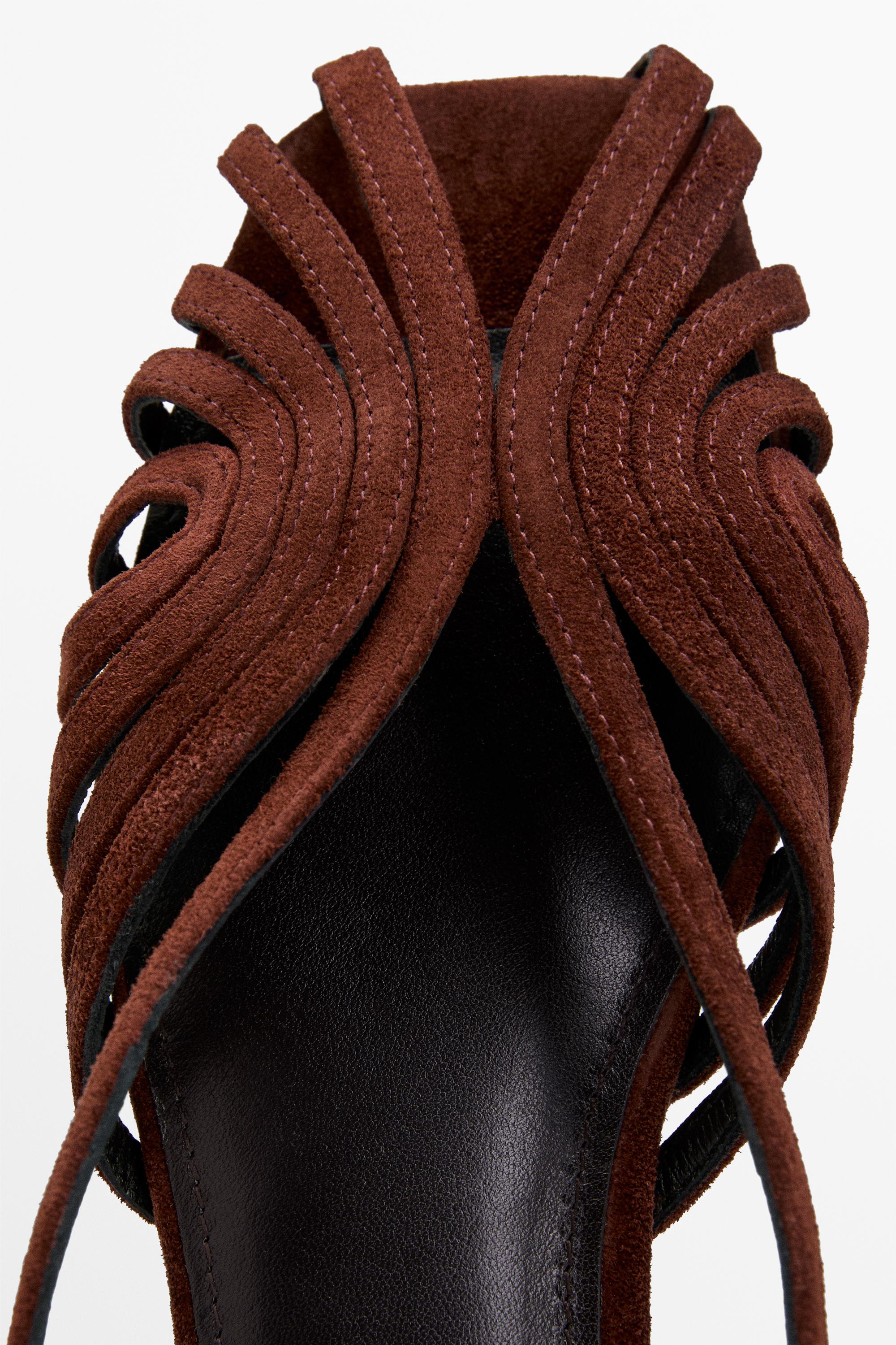 Split suede leather cage sandals