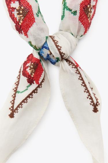 FLORAL EMBROIDERED BANDANNA - Ecru by Zara - Image 1