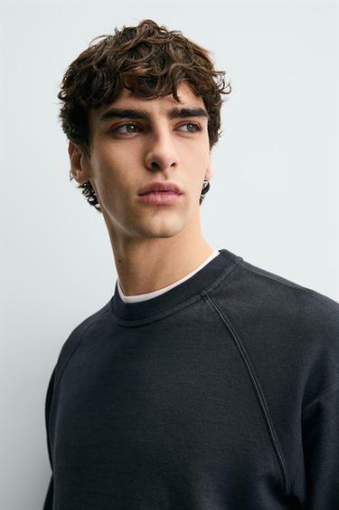 Zara BASIC WASHED CREWNECK SWEATSHIRT - Anthracite grey