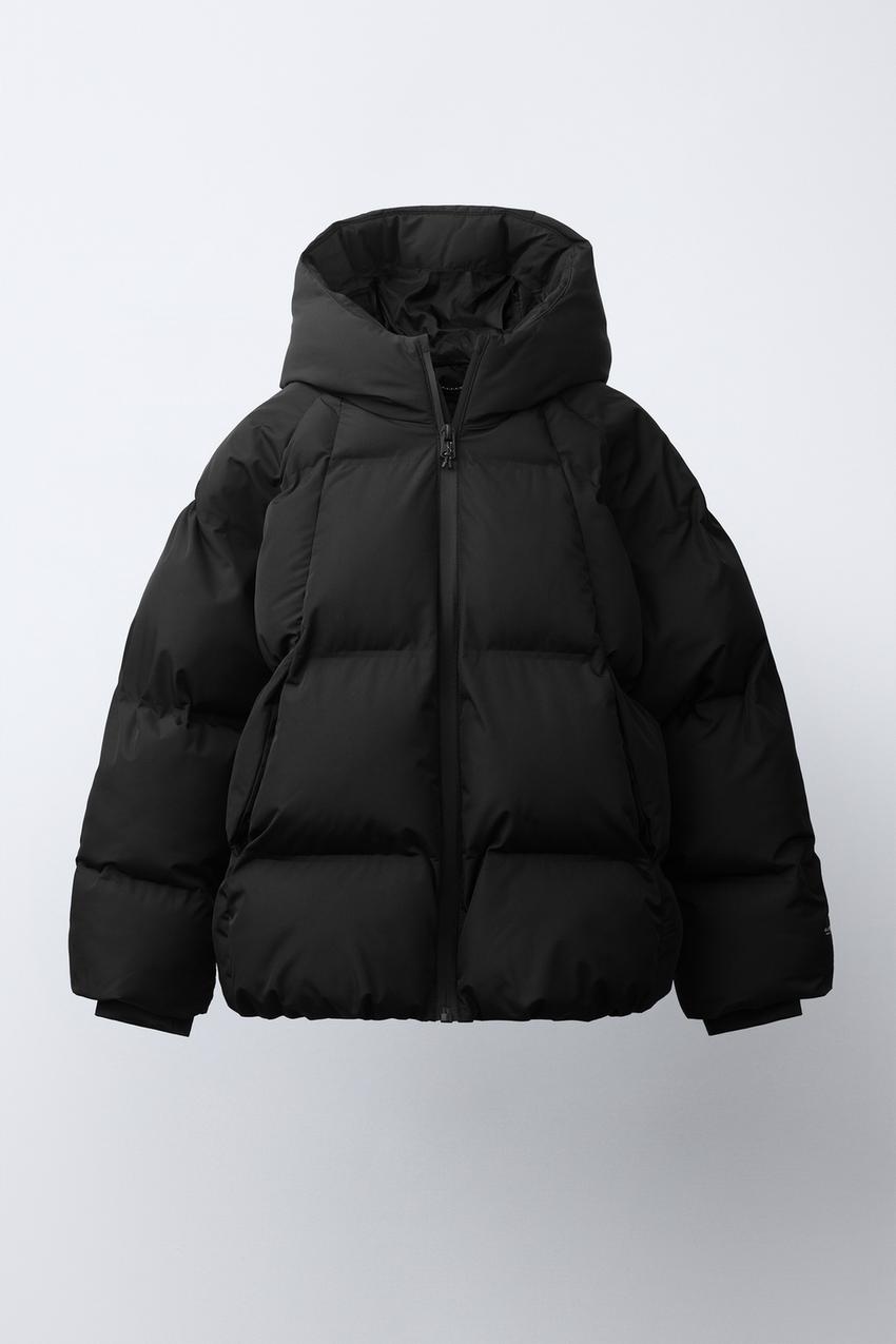 撥水加工入りフード付きパフジャケット - ブラック | ZARA Japan / 日本
