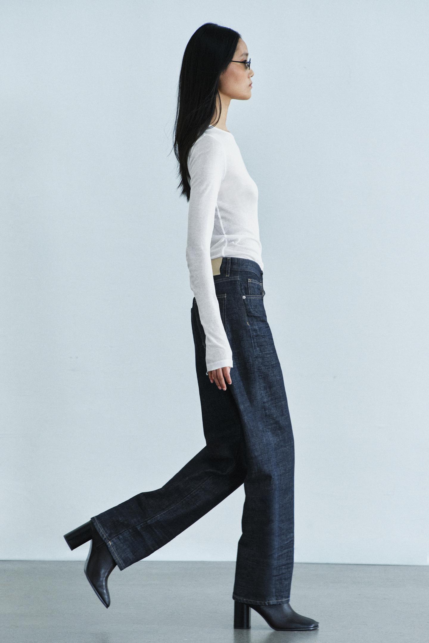 Женские джинсы Zara ZW Collection Straight Mid-Rise, цвет: Синий — фото 3
