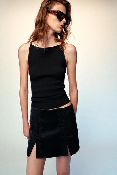 FALDA PANTALÓN ENCAJE ABERTURAS - Negro de Zara