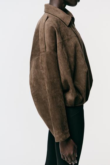 VESTE BOMBER EFFET DAIM - Marron foncé de Zara - Image 4