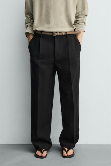 PANTALÓN CROPPED WIDE FIT PLIEGUES - Negro de Zara