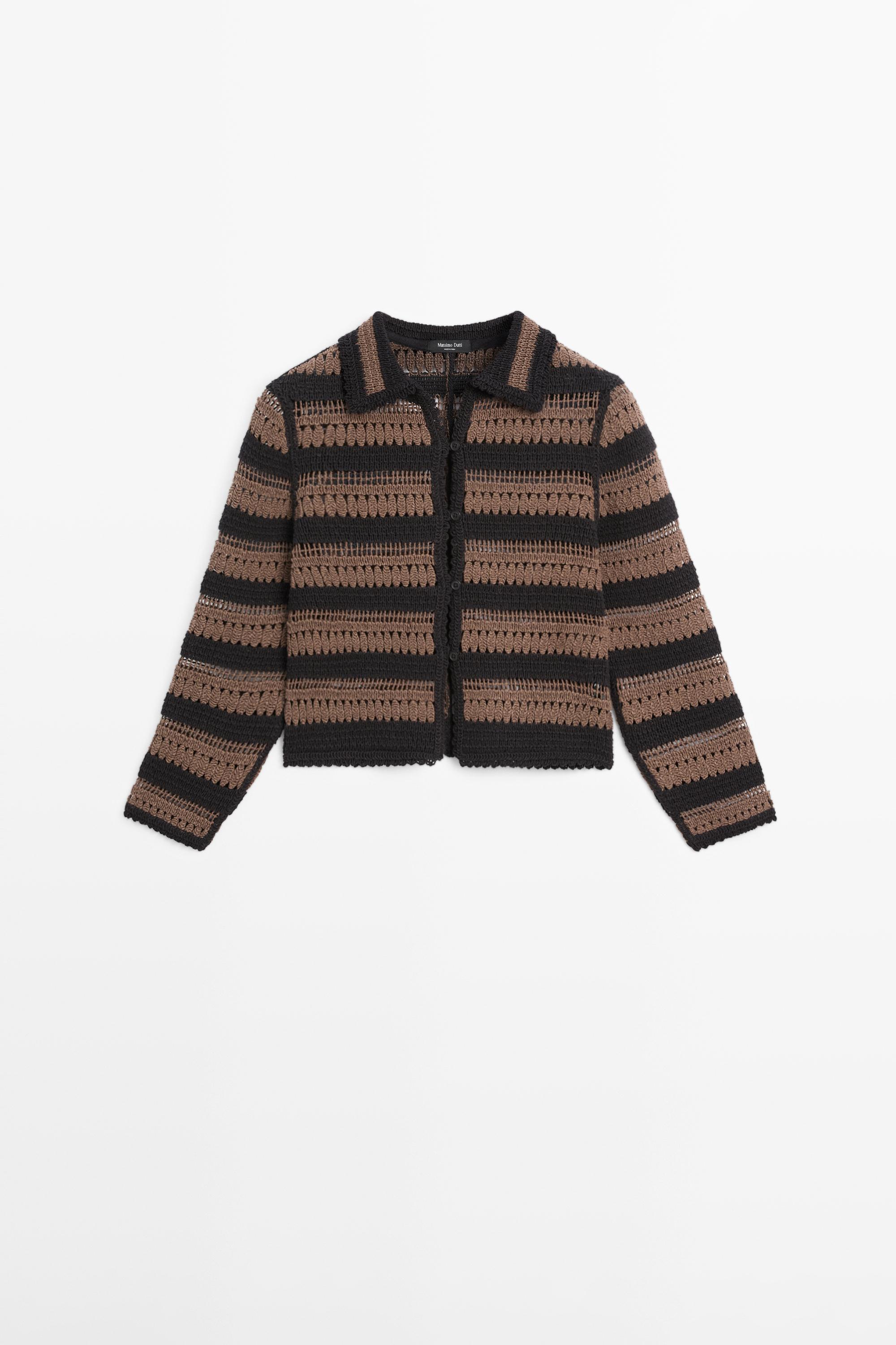 Short striped crochet knit cardigan