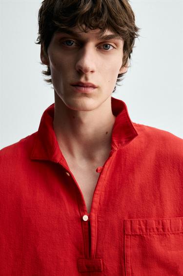 RELAXED FIT TEXTURED POLO SHIRT - Red by Zara - Image 4