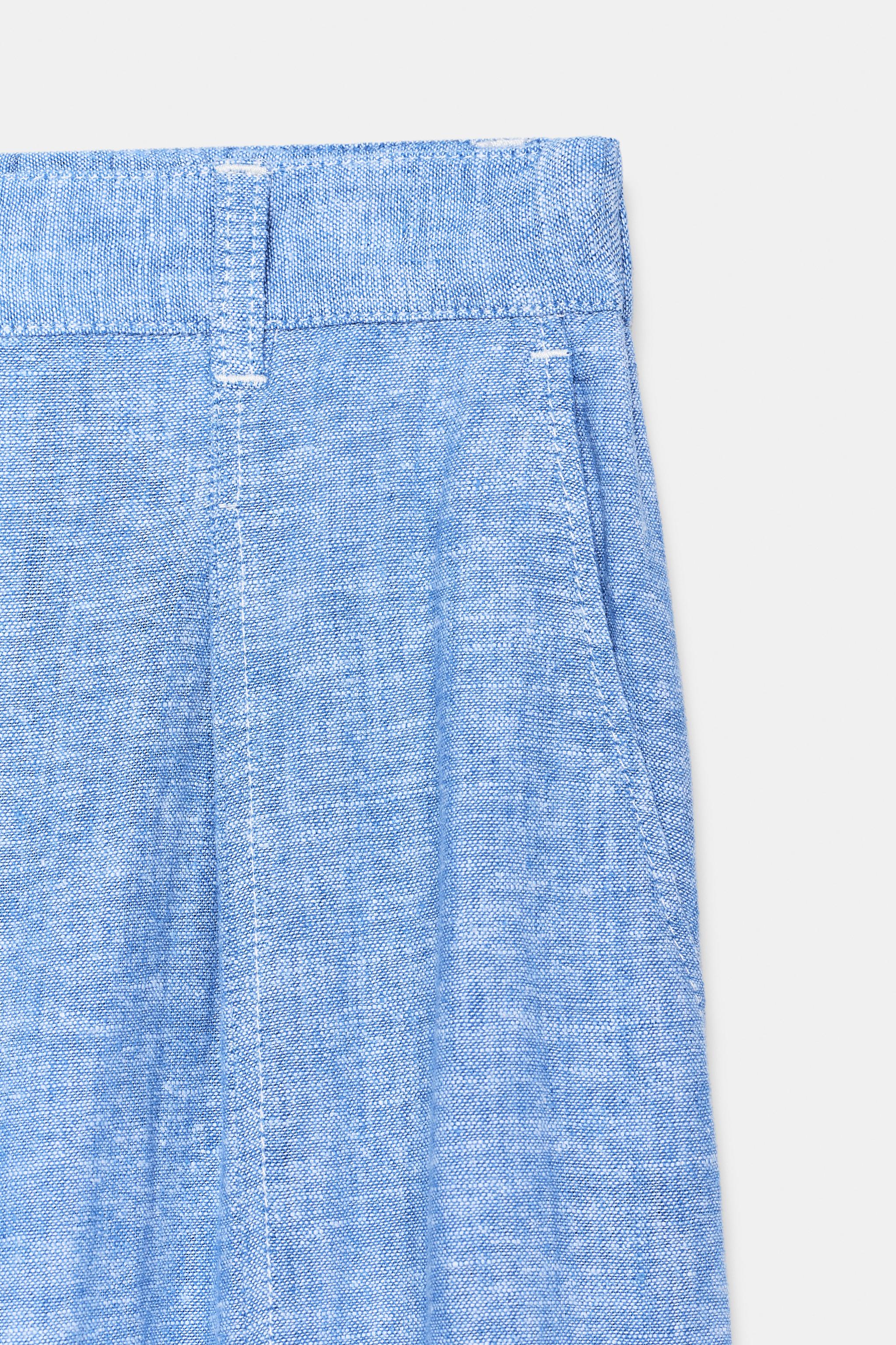 LINEN WIDE LEG PLEATED PANTS