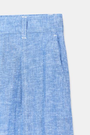 PANTALON LARGE À PINCES AVEC LIN - Bleu clair de Zara - Image 8