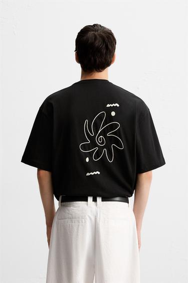 T-SHIRT BRODERIE CONTRASTE - Noir de Zara - Image 2