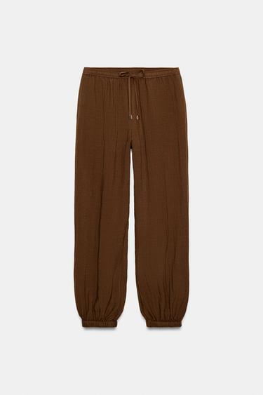 Zara ELASTIC WAISTBAND BLOOMER PANTS - Light brown