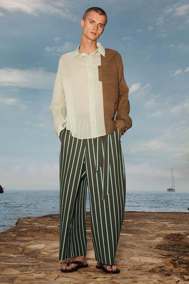 LIMITED EDITION STRIPED COLOUR BLOCK SHIRT - Green stripe by Zara