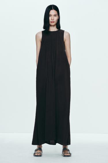 Zara 垂性中長版洋裝 - 黑色