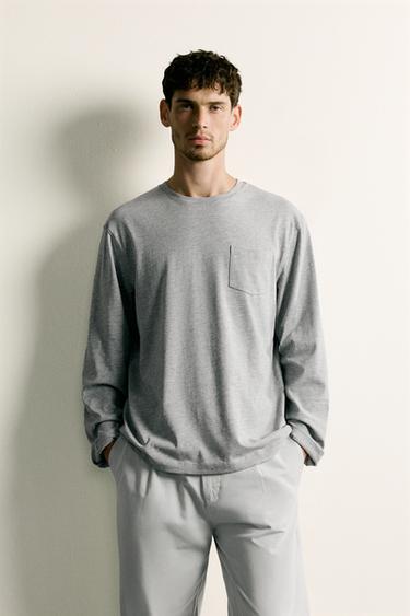 REGULAR FIT LONG SLEEVE T-SHIRT - Grey marl by Zara