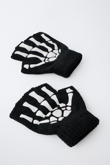 SKELETON COSTUME MITTENS — Black 2