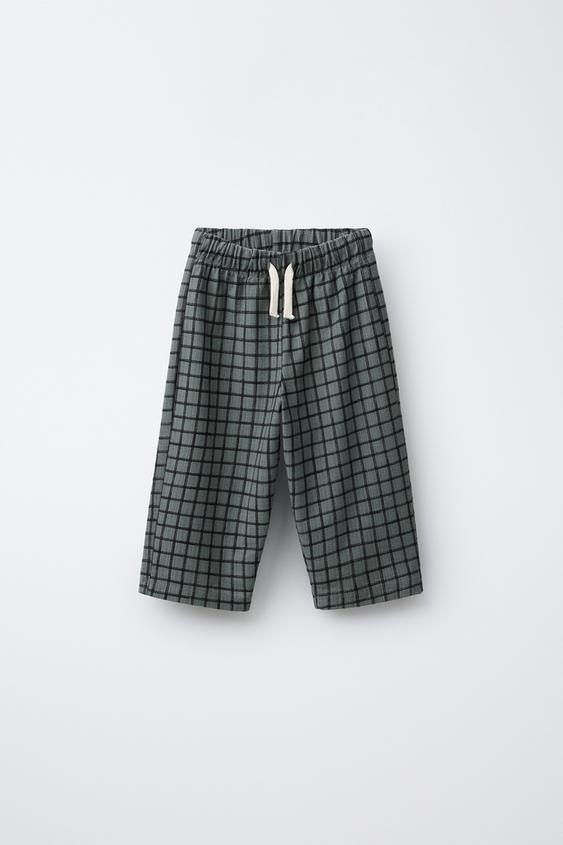 STRAIGHT CHECK TROUSERS - GREENISH by Zara - Image 0