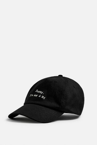 CAP WITH EMBROIDERED SLOGAN - Black by Zara