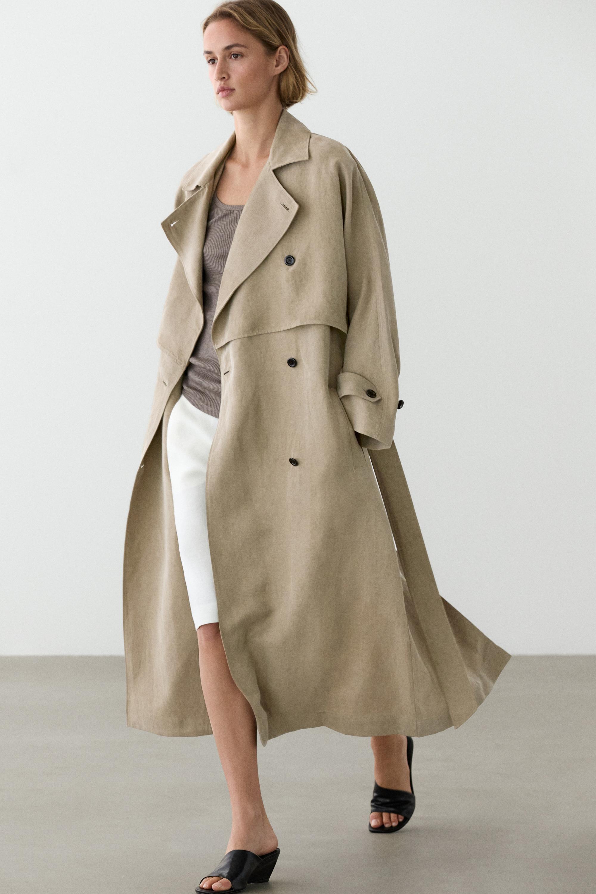 Linen blend trench coat with belt detail
