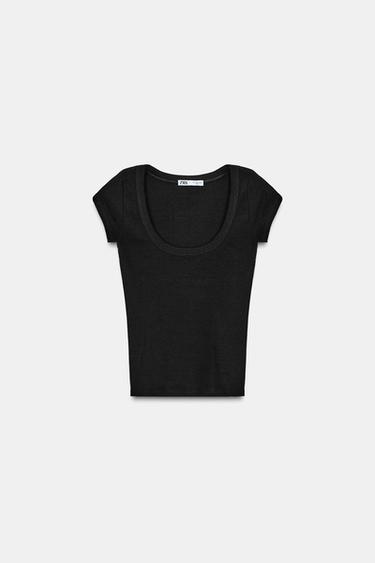 Zara ROUND NECK T-SHIRT - Black