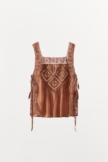 LIMITED EDITION ARGYLE LACE TOP - Brick by Zara - Image 4