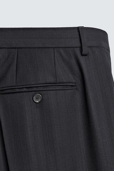 PANTALON DE COSTUME À RAYURES 100% LAINE - Bleu marine de Zara - Image 7
