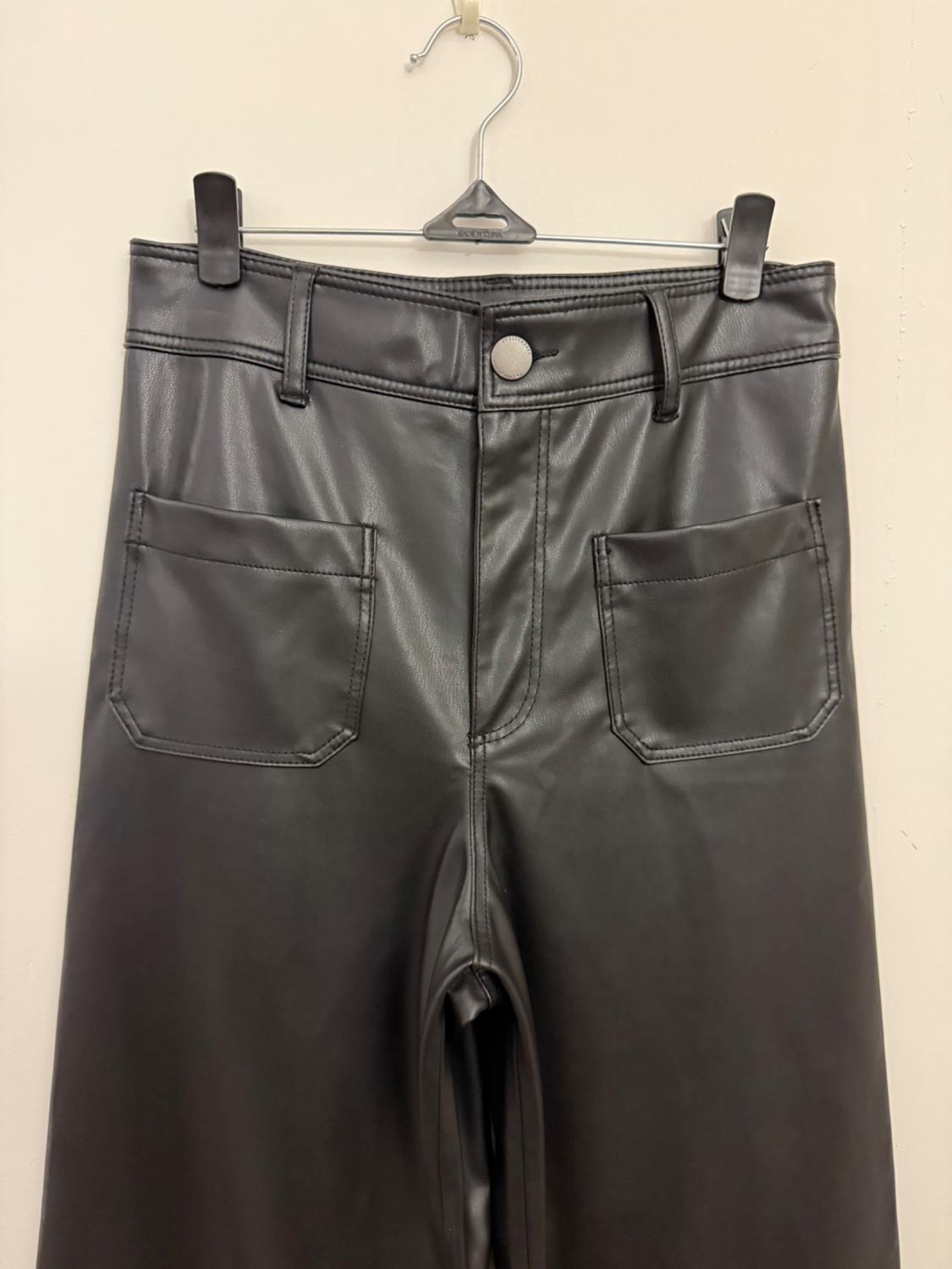 ZW NAVY STRAIGHT-LEG HIGH-WAIST FAUX LEATHER TROUSERS - Image 4