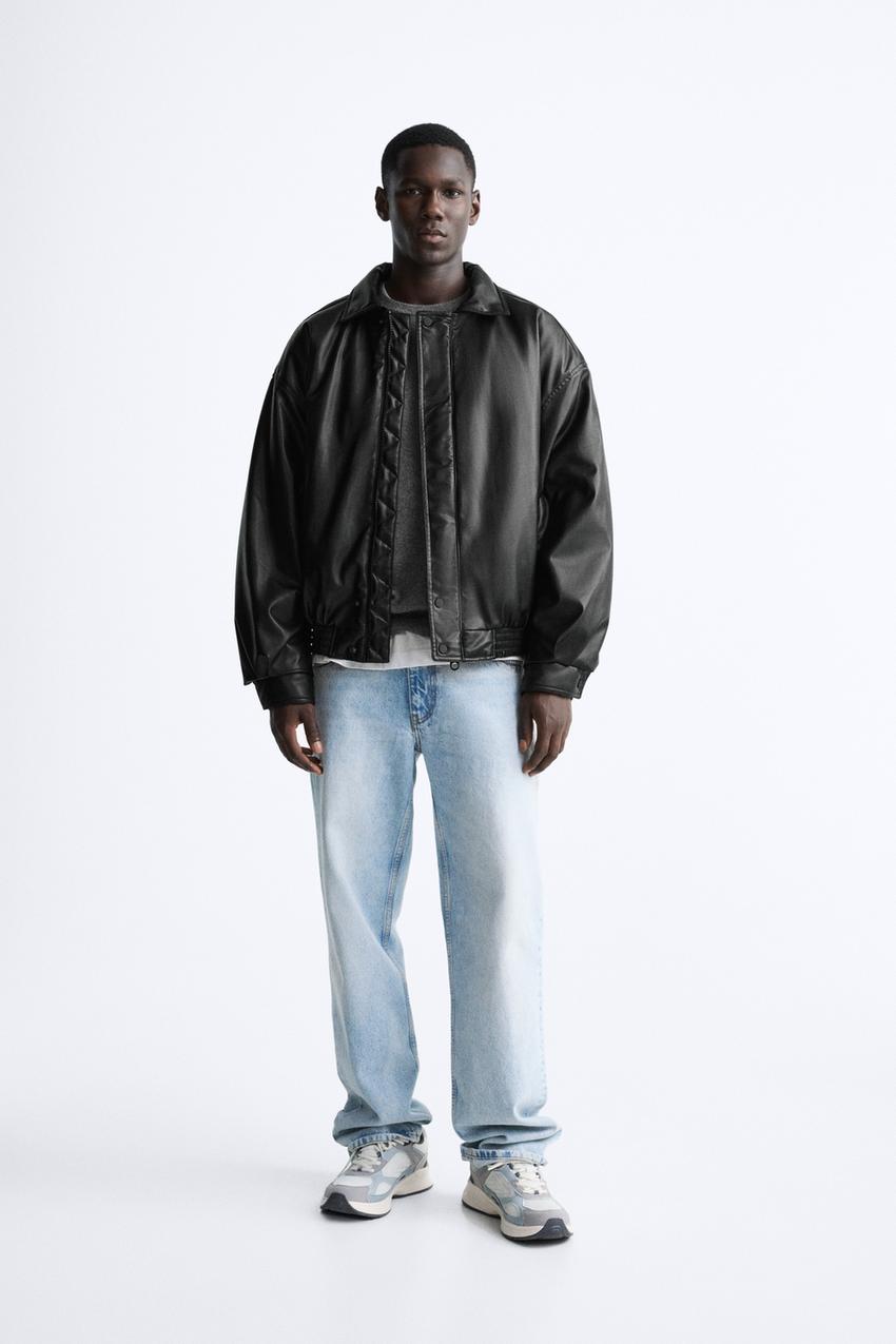 ZARA Faux Leather Puffer Coats & Jackets for Men