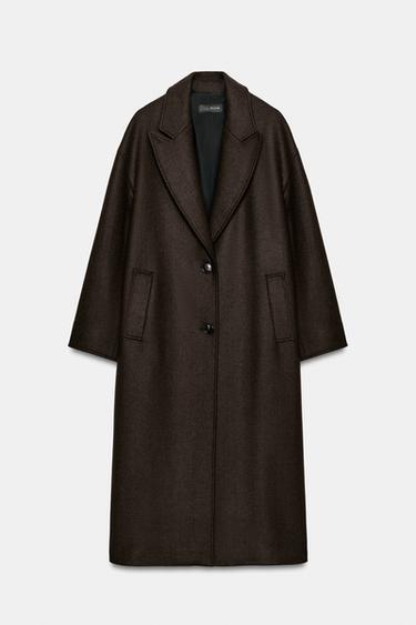 Zara LONG WOOL BLEND COAT - Brown