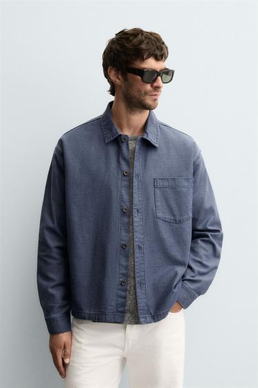 Zara BOXY FIT DENIM SHIRT - Bluish