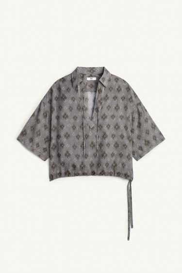 Zara 100% RAMIE BOXY FIT POLO SHIRT - Printed