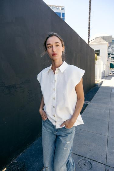 CAMISA MANGA ABULLONADA - Blanco de Zara