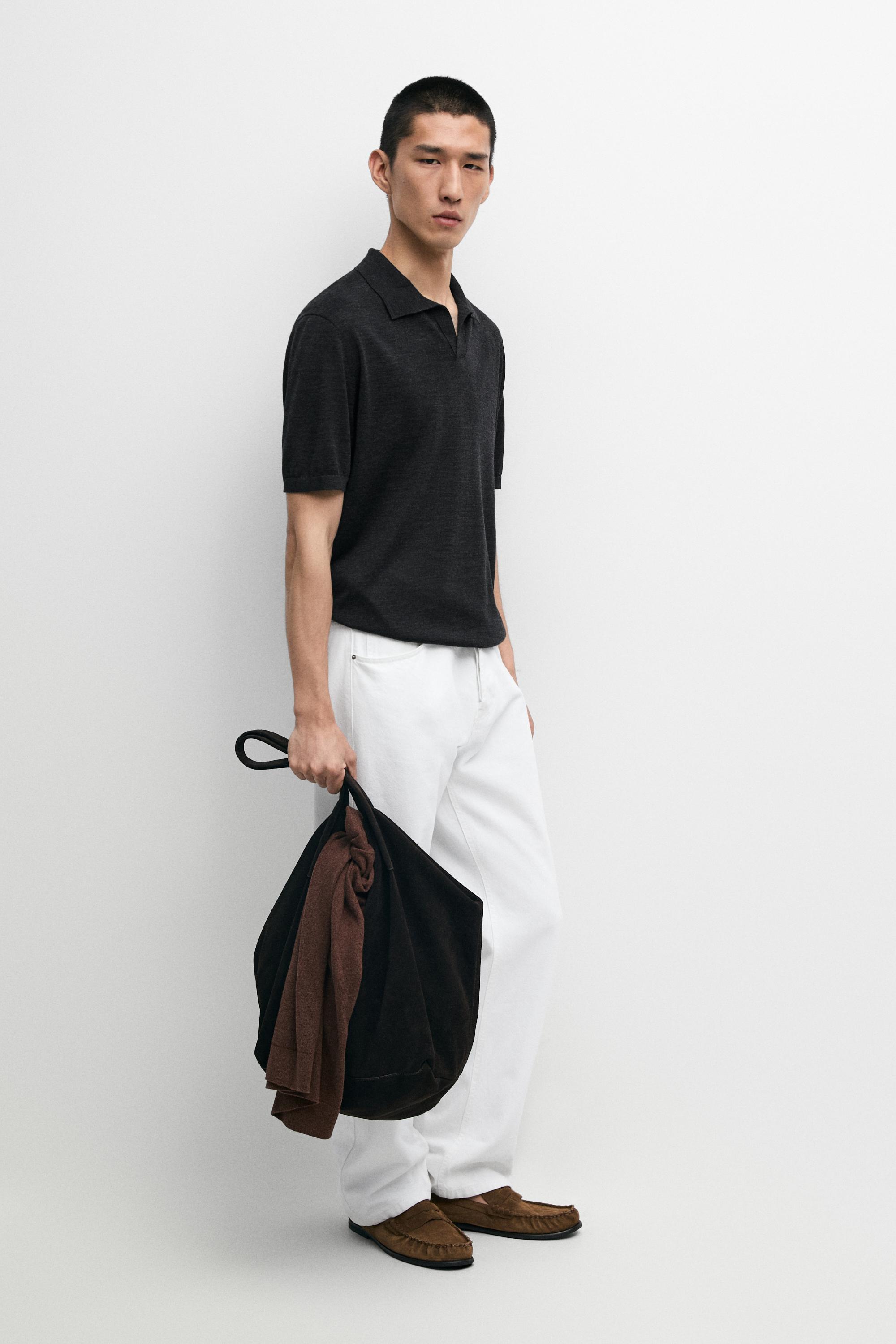 Short sleeve wool blend knit polo shirt — Anthracite Gray