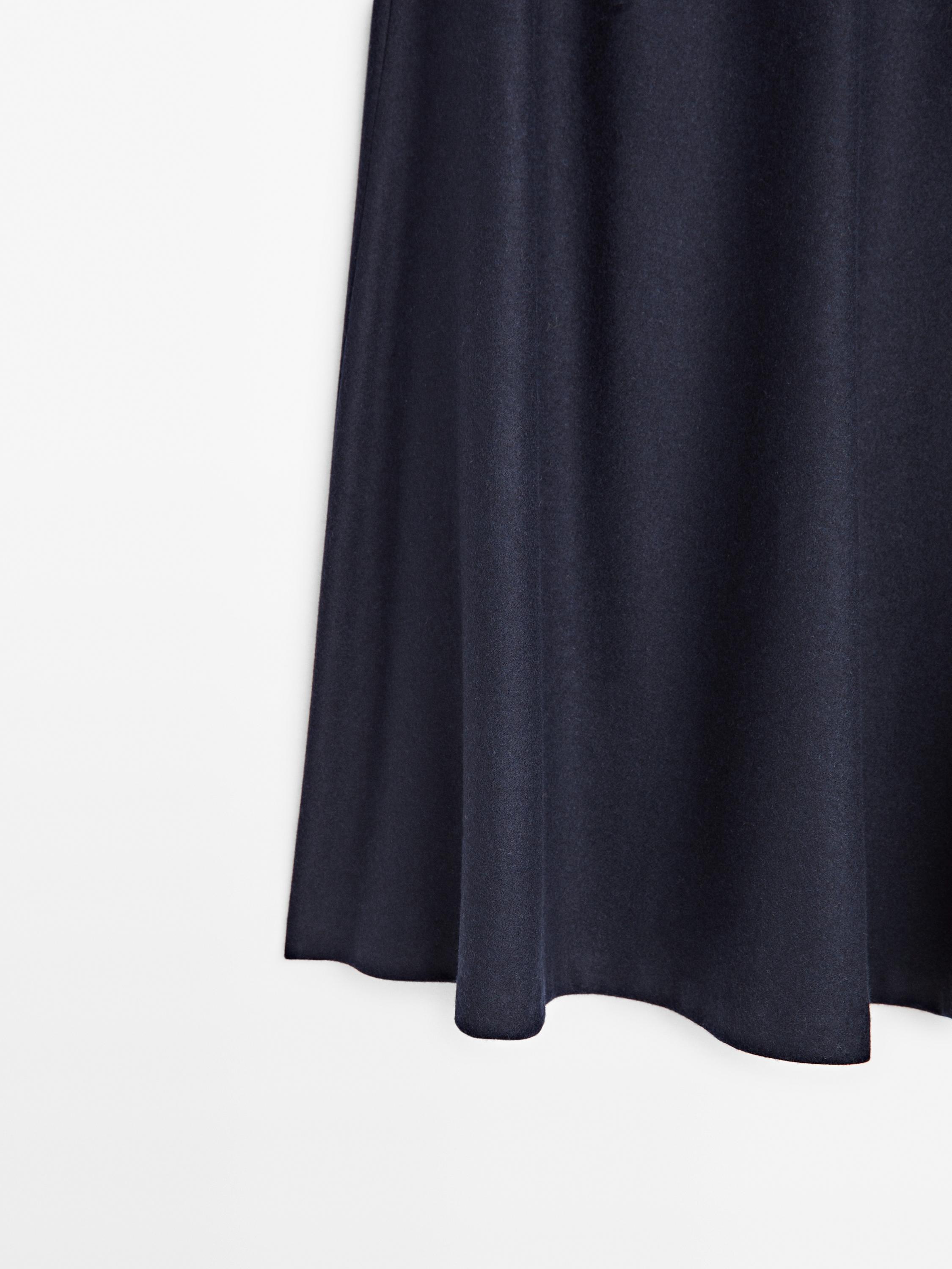 Navy blue wool blend flared midi skirt