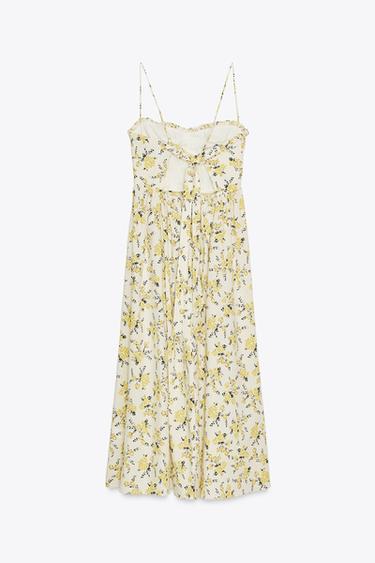 FLORAL PRINT POPLIN MIDI DRESS - Ecru/Yellow by Zara - Image 6