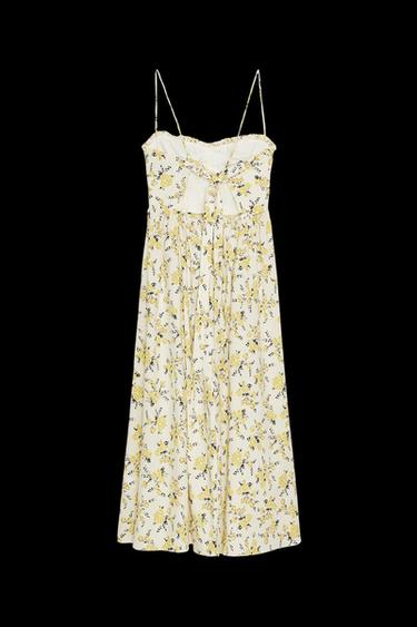FLORAL PRINT POPLIN MIDI DRESS - Ecru/Yellow by Zara