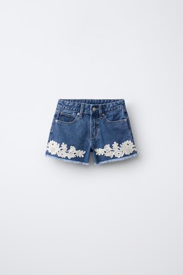CROCHET DENIM BERMUDA SHORTS — Blue 1