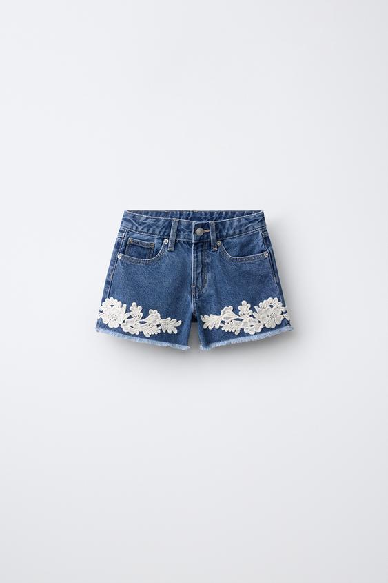 CROCHET DENIM BERMUDA SHORTS - Blue by Zara - Image 0