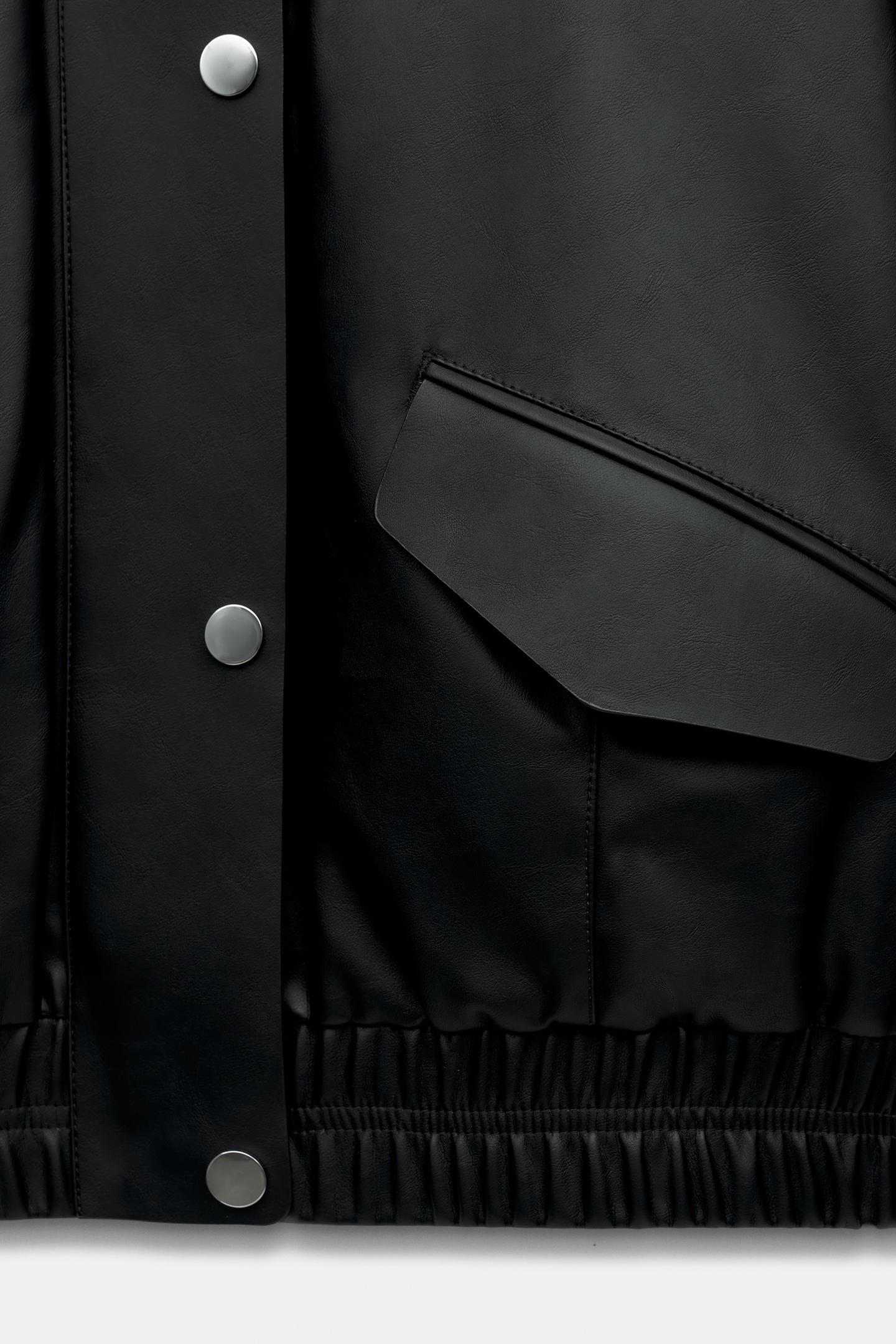 Женская куртка Zara Faux Leather High-Collar, цвет: Чёрный — фото 8