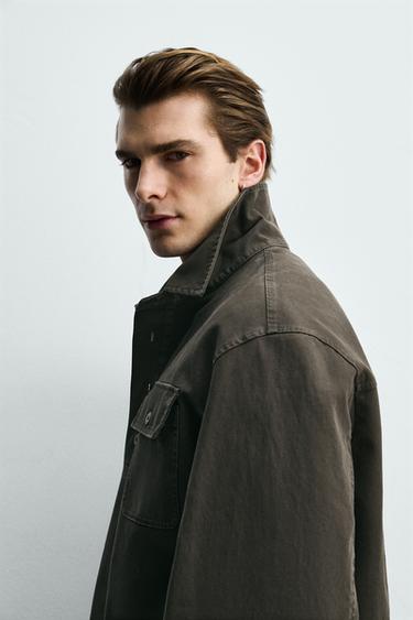 WASHED COTTON POLO OVERSHIRT - mink brown by Zara - Image 6